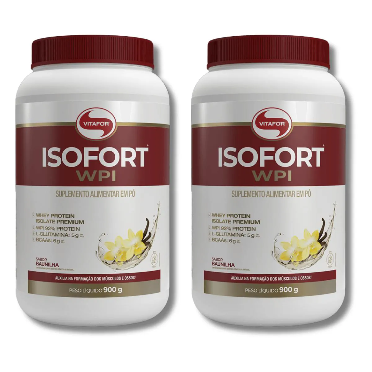 KIT 2 ISOFORT WPI BAUNILHA WHEY ISOLADO 900G VITAFOR