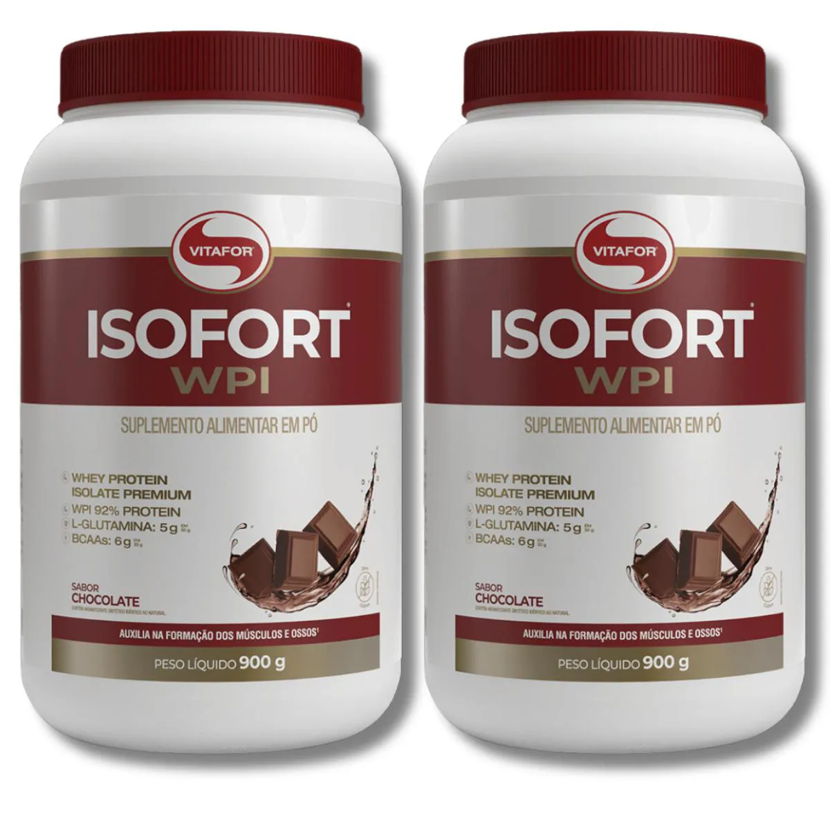 KIT 2 ISOFORT WPI CHOCOLATE WHEY ISOLADO 900G VITAFOR