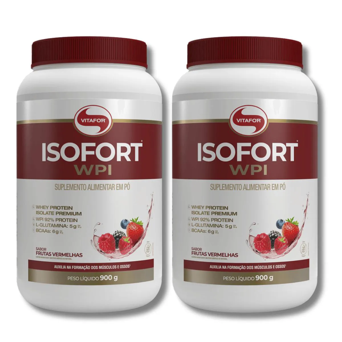 KIT 2 ISOFORT WPI FRUTAS VERMELHAS WHEY ISOLADO 900G VITAFOR