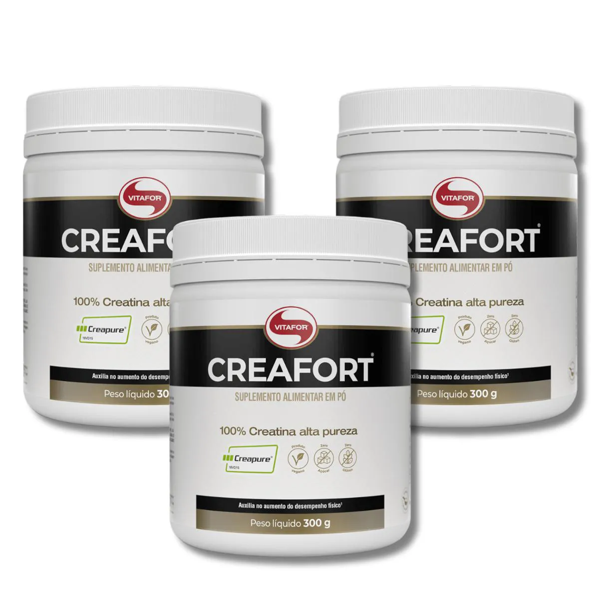 KIT 3 CREAFORT 100% CREATINA CREAPURE EM Pó 300G VITAFOR