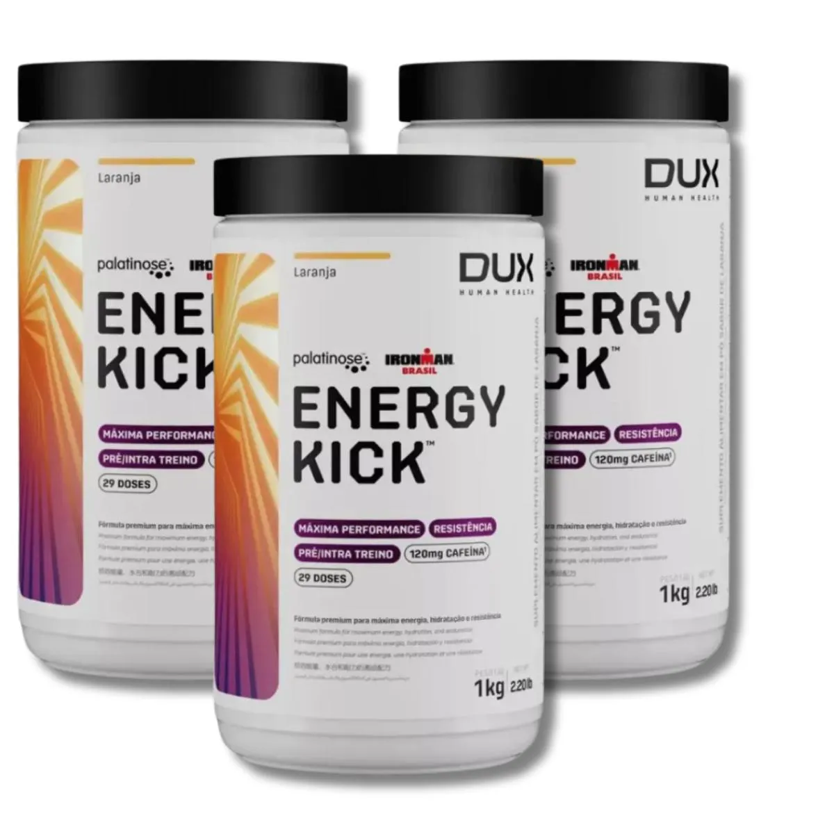 KIT 3 ENERGY KICK CAFFEINE 1000G DUX NUTRITION SABOR:LARANJA