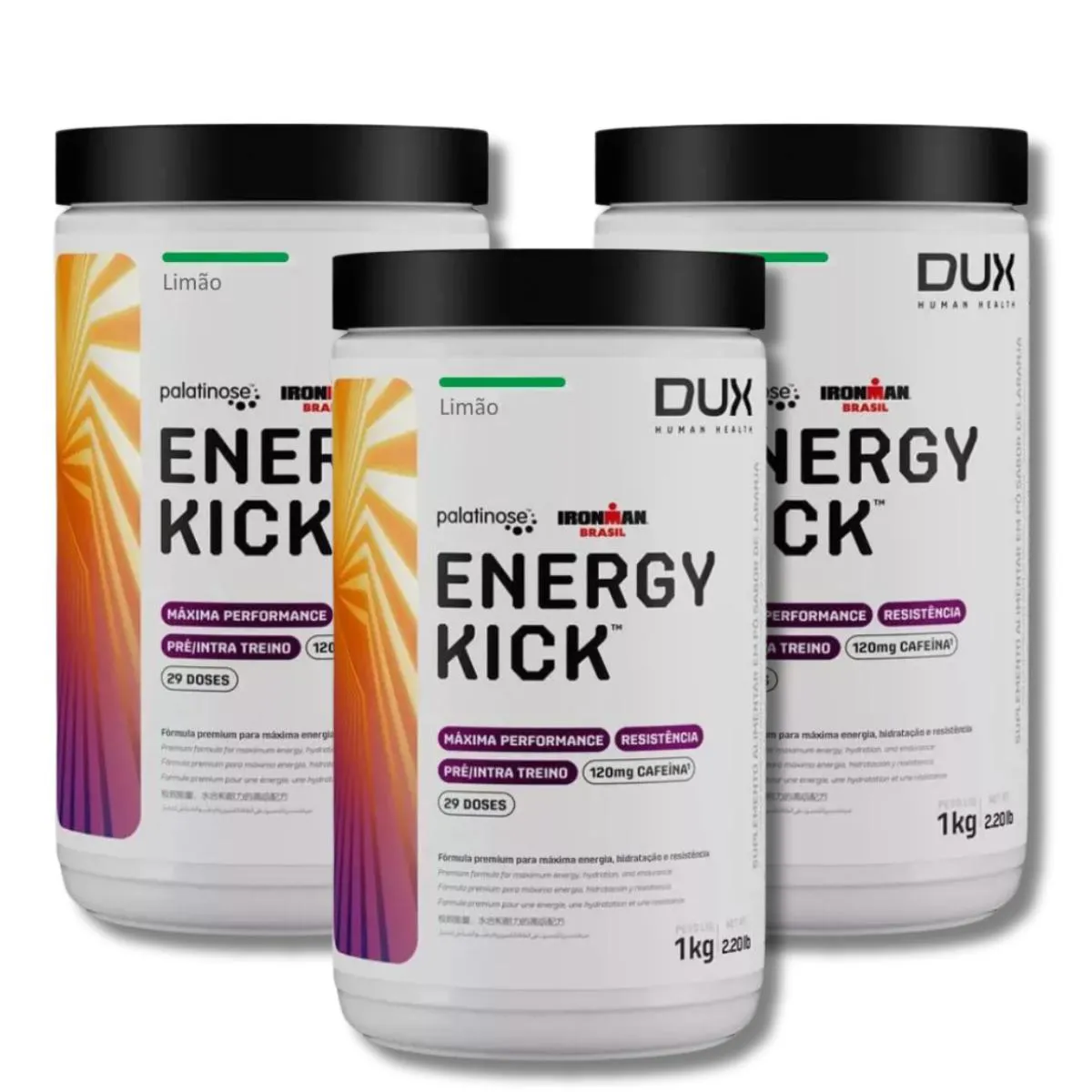 KIT 3 ENERGY KICK CAFFEINE 1000G DUX NUTRITION SABOR:LIMãO