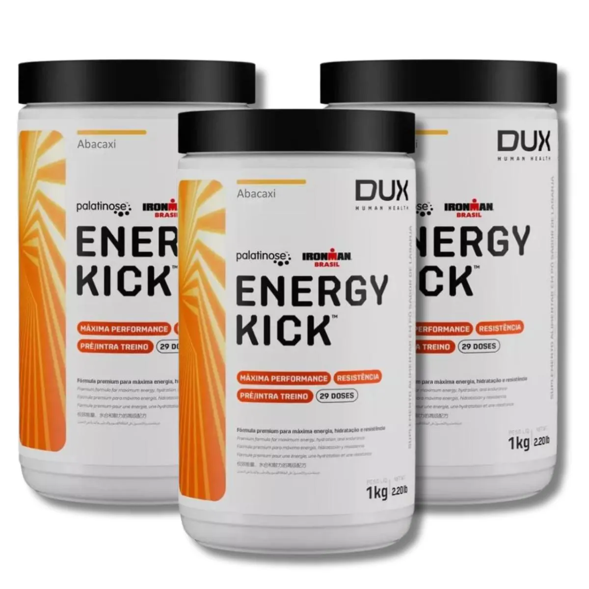 KIT 3 ENERGY KICK SEM CAFEÍNA DUX NUTRITION SABOR:ABACAXI