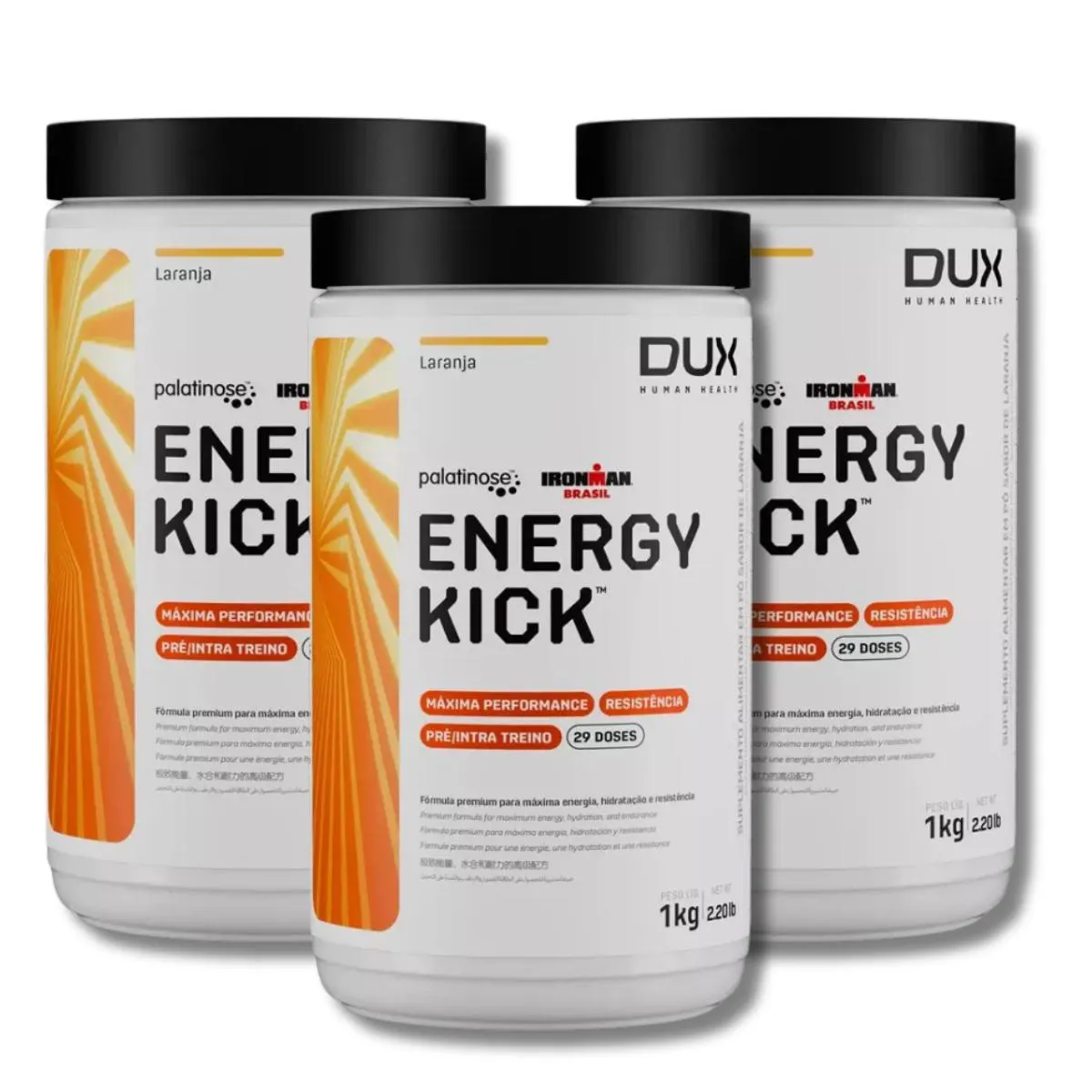 KIT 3 ENERGY KICK SEM CAFEÍNA DUX NUTRITION SABOR:LARANJA