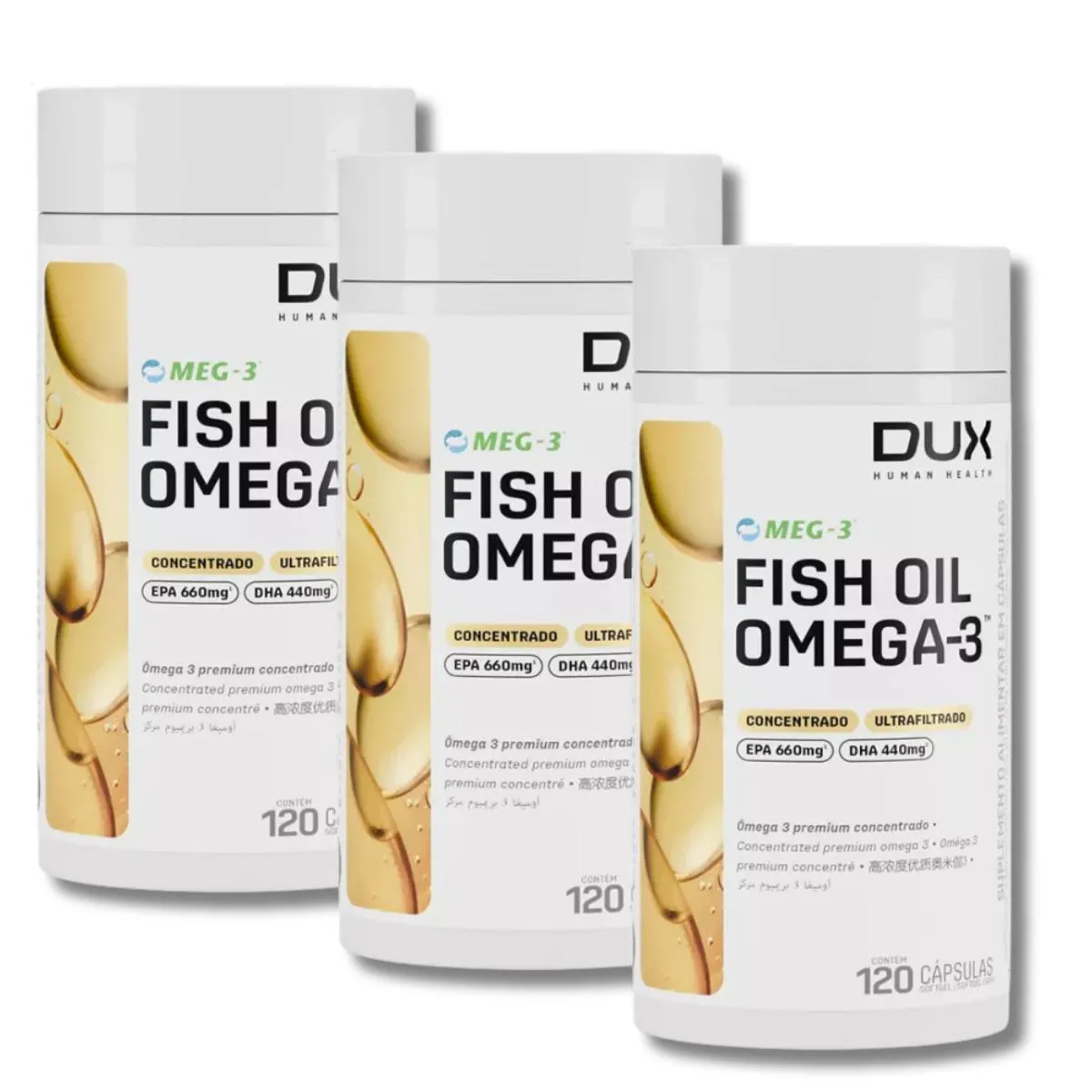 KIT 3 FISH OIL ÔMEGA 3 DUX NUTRITION 120 CAPS