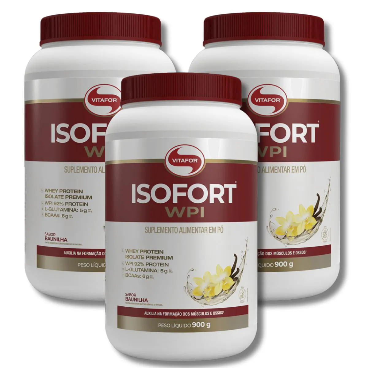 KIT 3 ISOFORT WPI BAUNILHA WHEY ISOLADO 900G VITAFOR