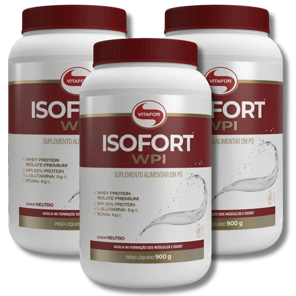 KIT 3 ISOFORT WPI NEUTRO WHEY ISOLADO 900G VITAFOR