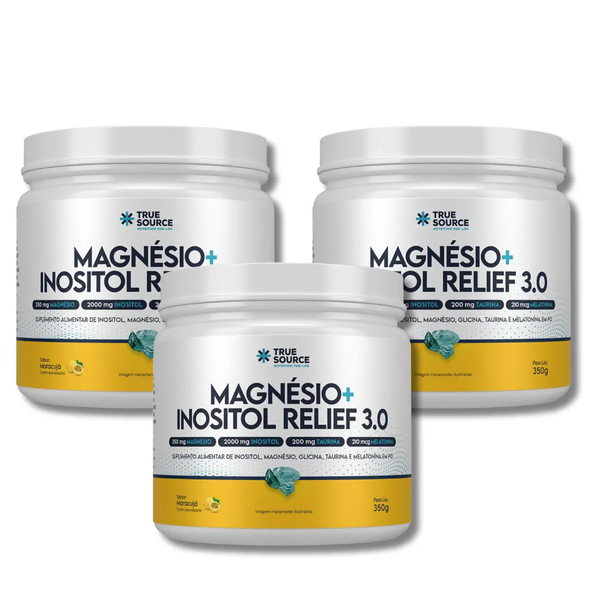 KIT 3 MAGNéSIO+INOSITOL RELIEF 3.0 MARACUJá 350G TRUESOURCE