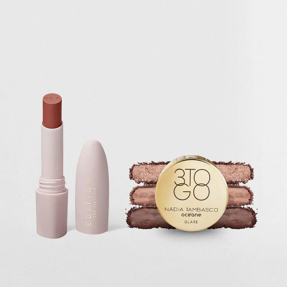 KIT TRIO DE SOMBRAS 3 TO GO PALLETE GLARE + BATOM NUDE CREMOSO (2 PRODUTOS)