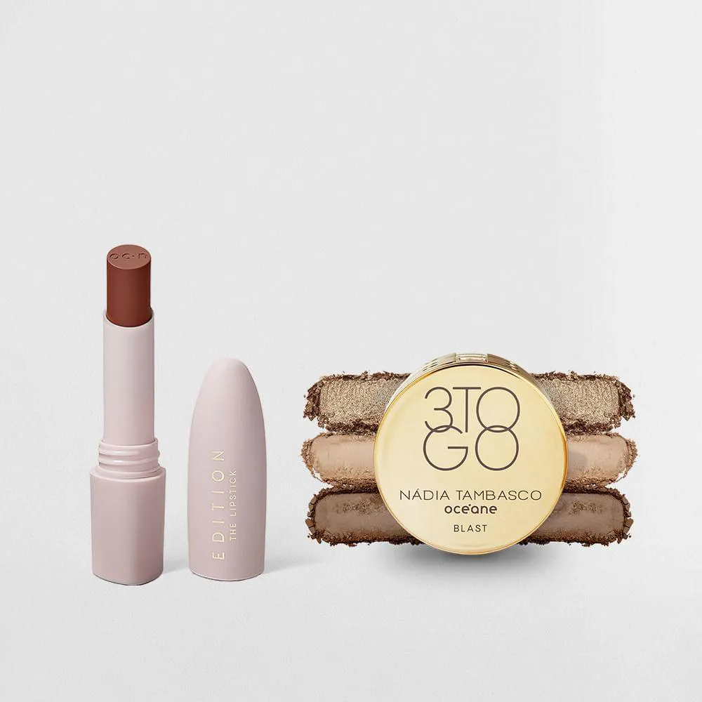 KIT TRIO DE SOMBRAS 3 TO GO PALLETE BLAST + BATOM MARROM CREMOSO (2 PRODUTOS)