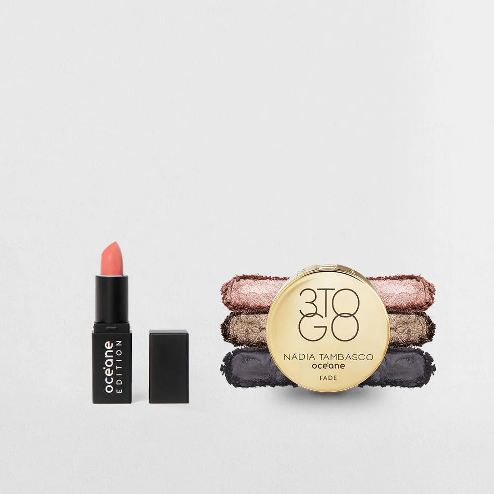 KIT TRIO DE SOMBRAS 3 TO GO PALLETE FADE + MINI BATOM NUDE PINK (2 PRODUTOS)