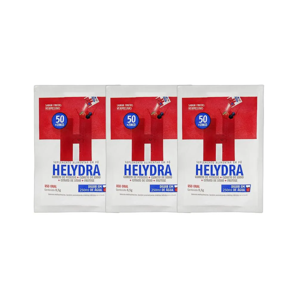 KIT 3X HELYDRA SABOR FRUTAS VERMELHAS 4 SACHêS8,5G ECOFITUS