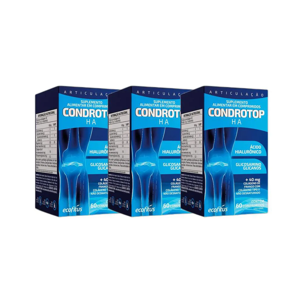 KIT 3X SUPLEMENTO ALIMENTAR CONDROTOP HA 60 CPR - ECOFITUS