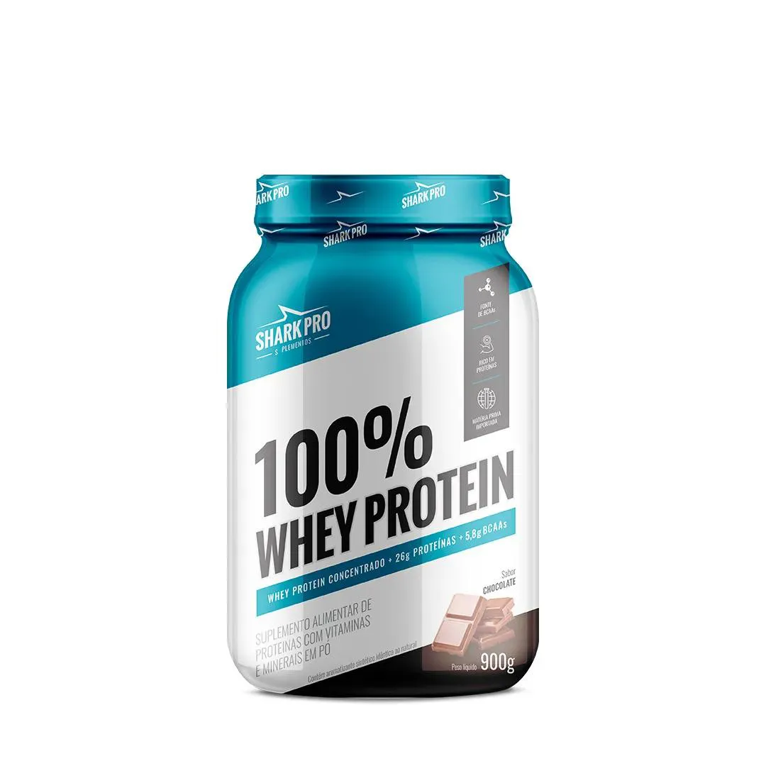 100% WHEY PROTEIN POTE 900G SHARK PRO SABORES Chocolate