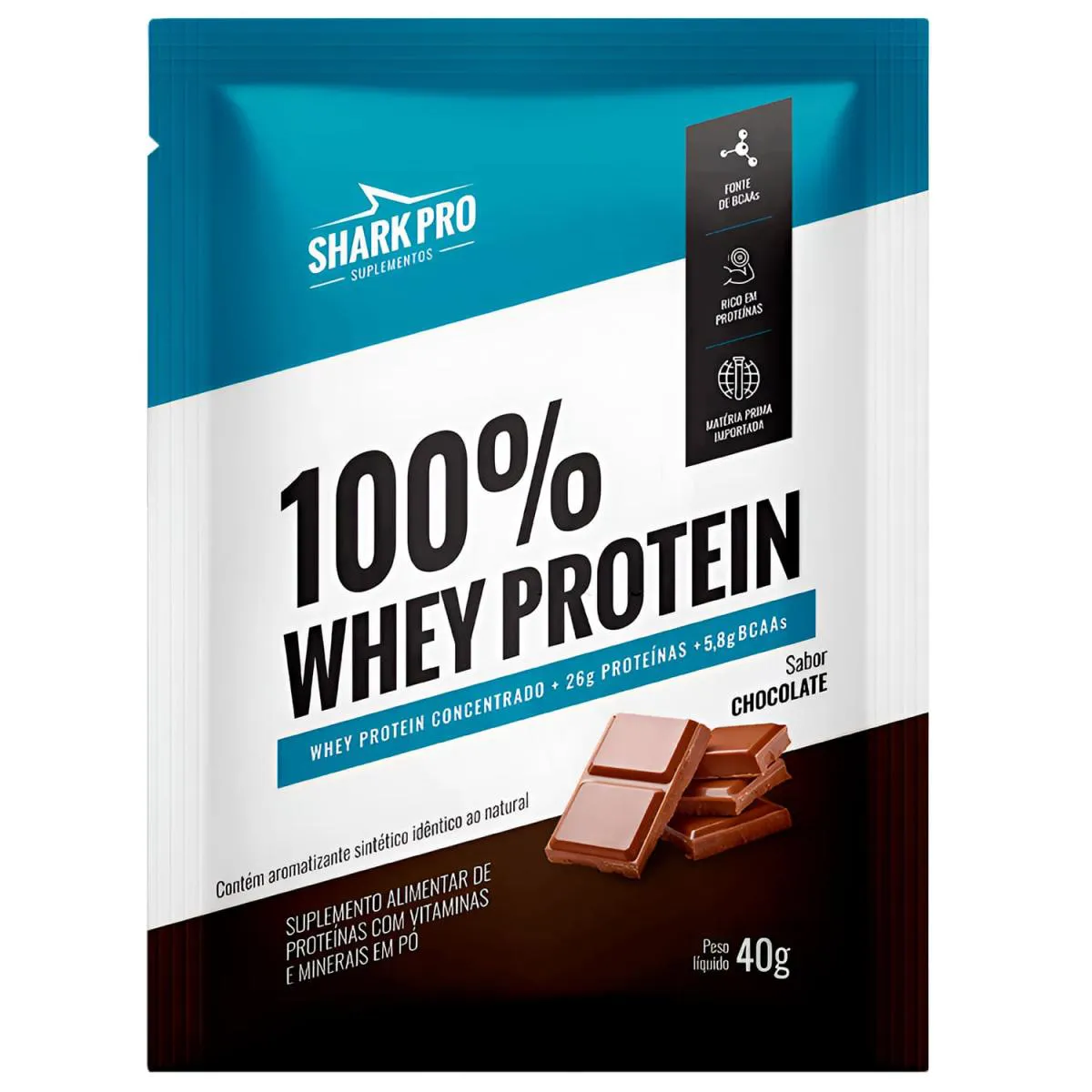 100% WHEY SACHE SABOR CHOCOLATE 40G SHARK PRO