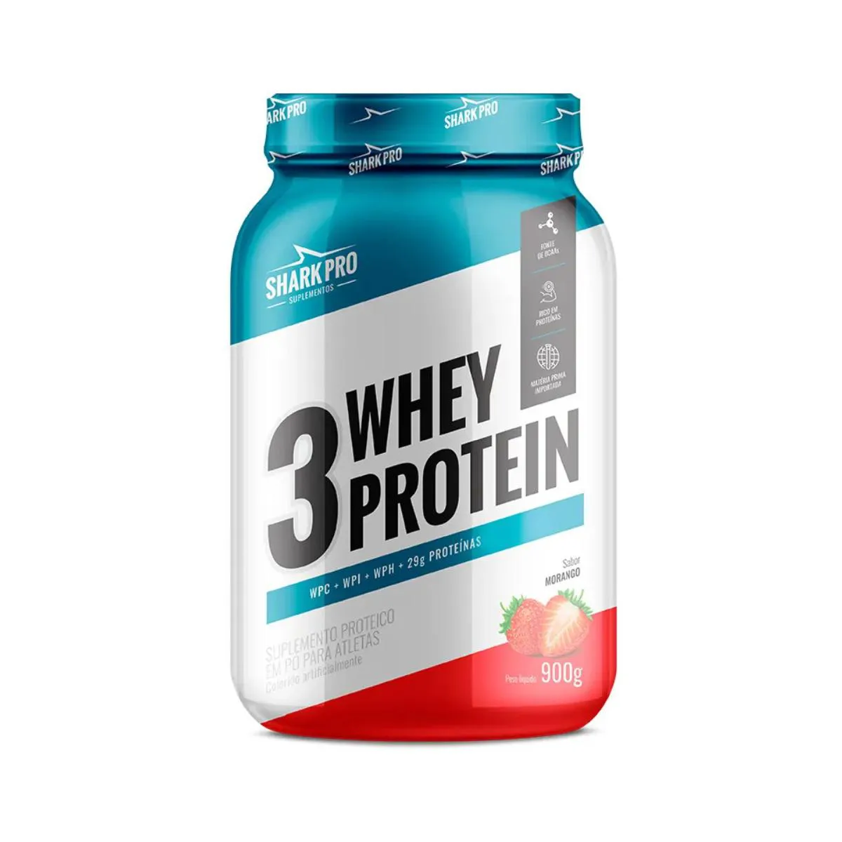 3W WHEY PROTEIN POTE SABOR MORANGO 900G SHARK PRO