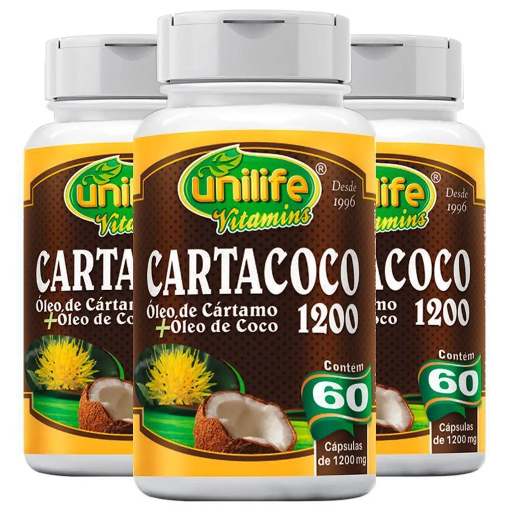 KIT 3 CARTACOCO ÓLEO DE CARTAMO E COCO UNILIFE 60CáPS