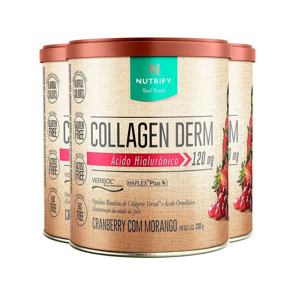KIT 3 COLLAGEN DERM HIALURôNICO CRANBERRY COM MORANGO NUTRIFY 330G