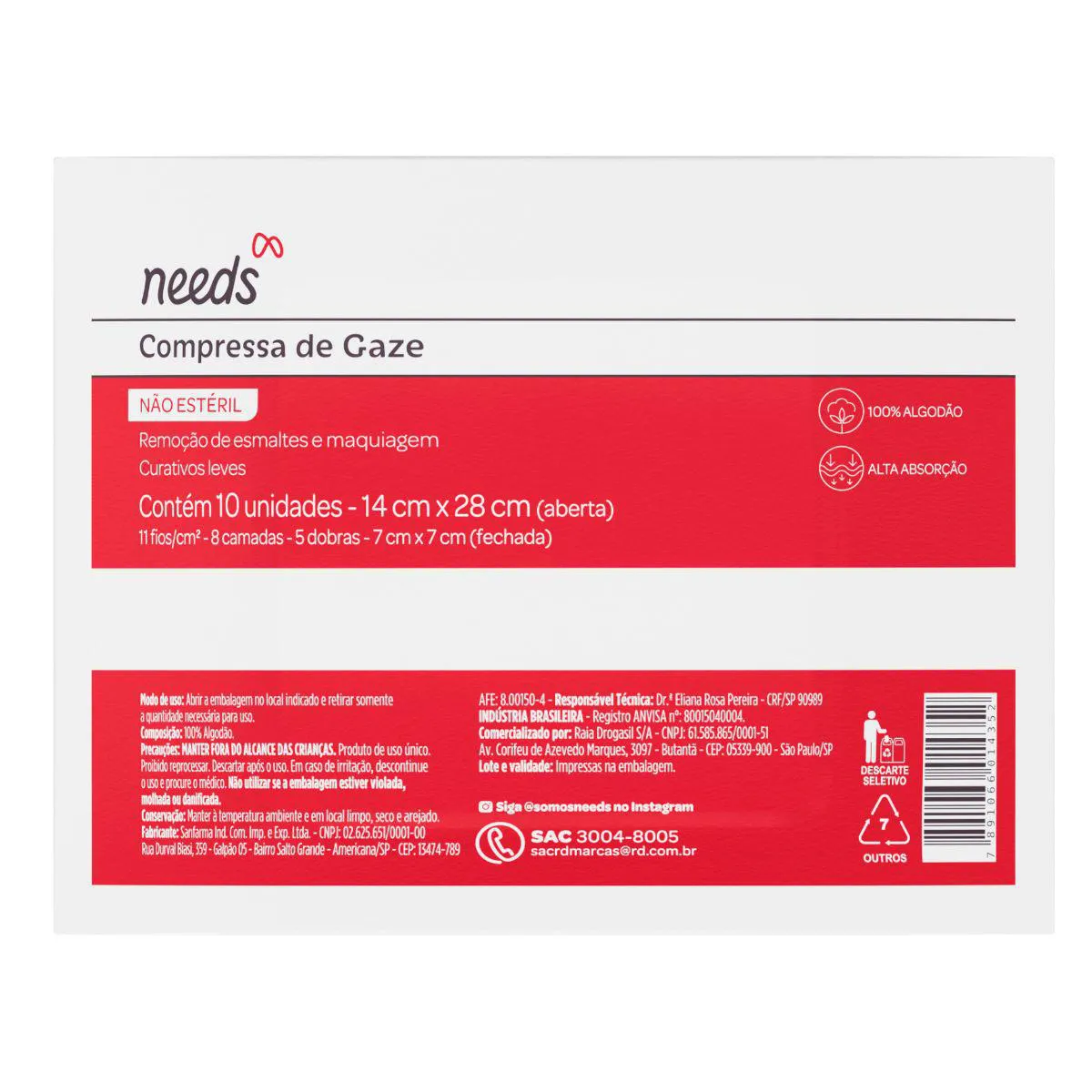 Compressa de Gaze Não Estéril 10 Unidades