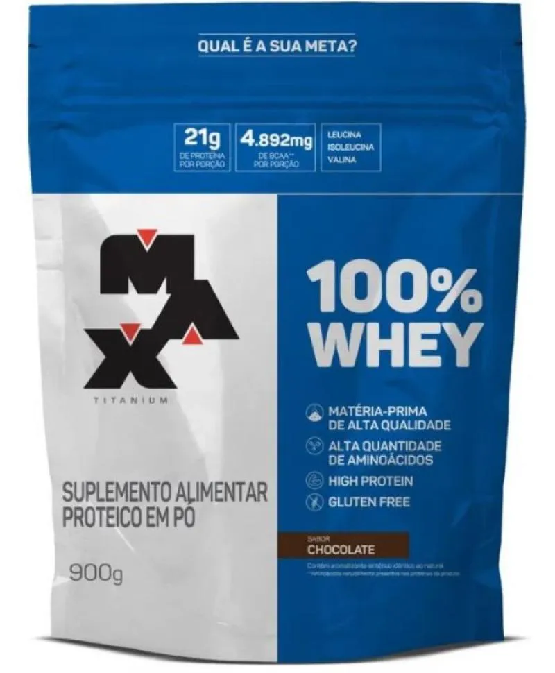 100% WHEY REFIL 900G MAX TITANIUM PROTEINA CONCENTRADA WPC Chocolate