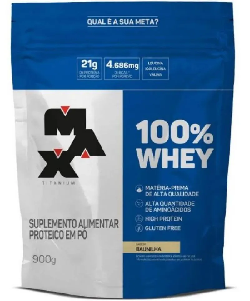 100% WHEY REFIL 900G MAX TITANIUM PROTEINA CONCENTRADA WPC Baunilha