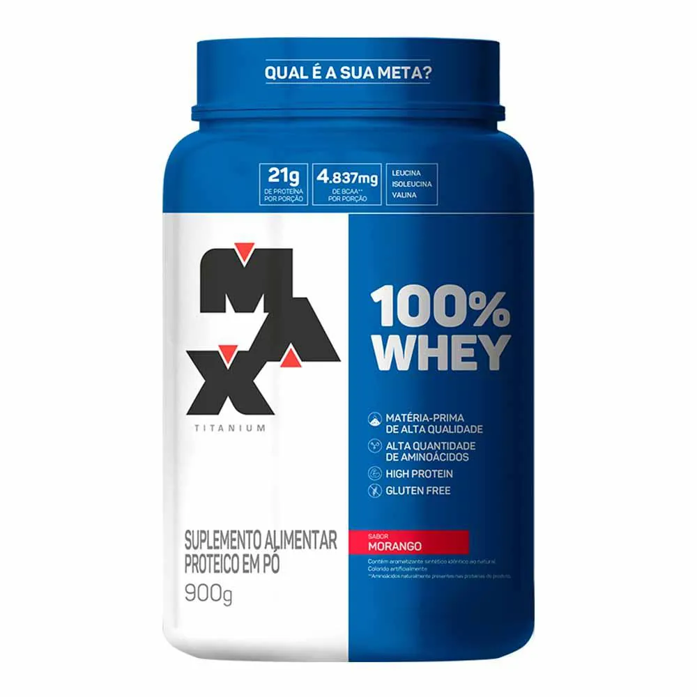 100% WHEY PROTEIN CONCENTRADO 900G MAX TITANIUM Morango