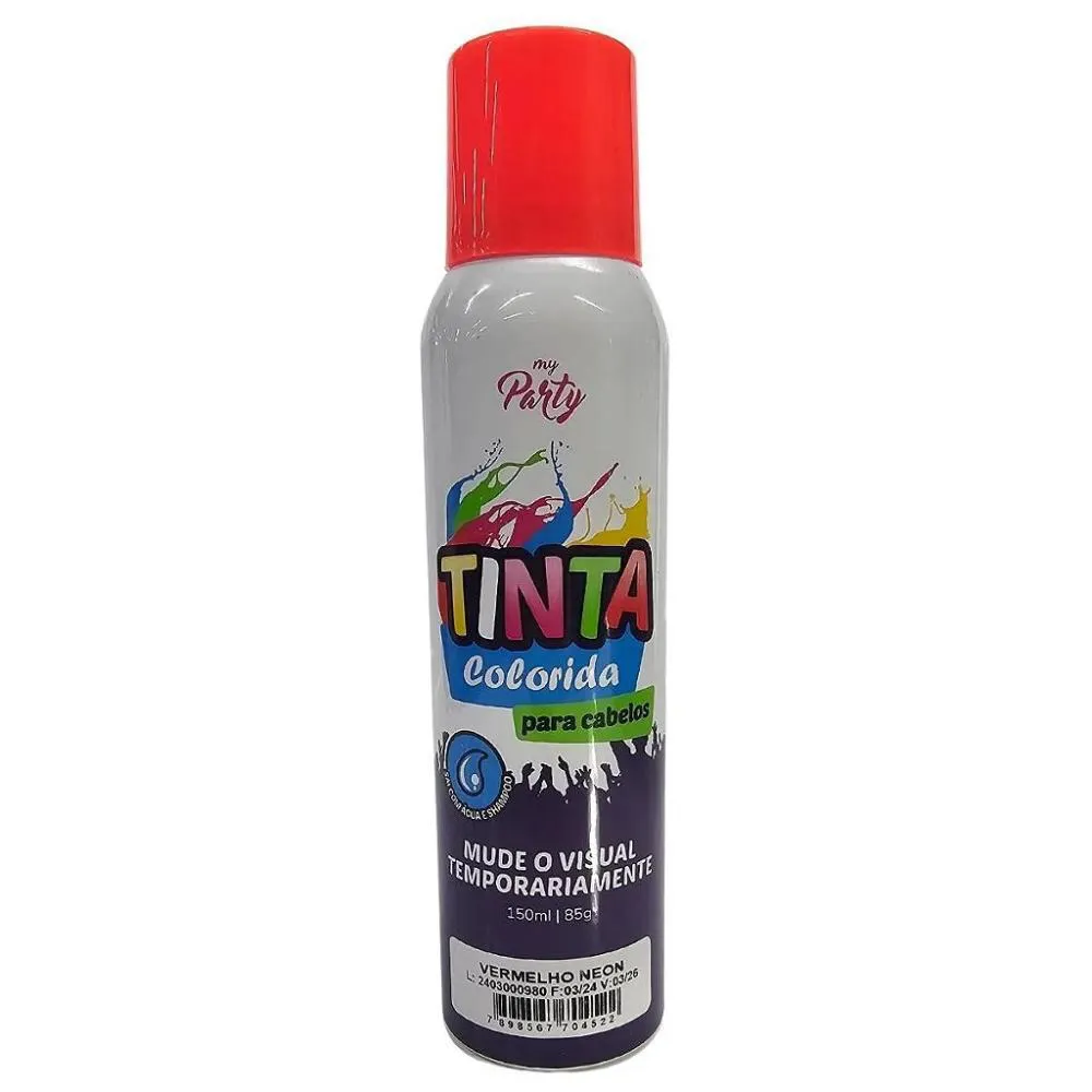 TINTA SPRAY CABELO MY PARTY VERMELHO NEON 150ML