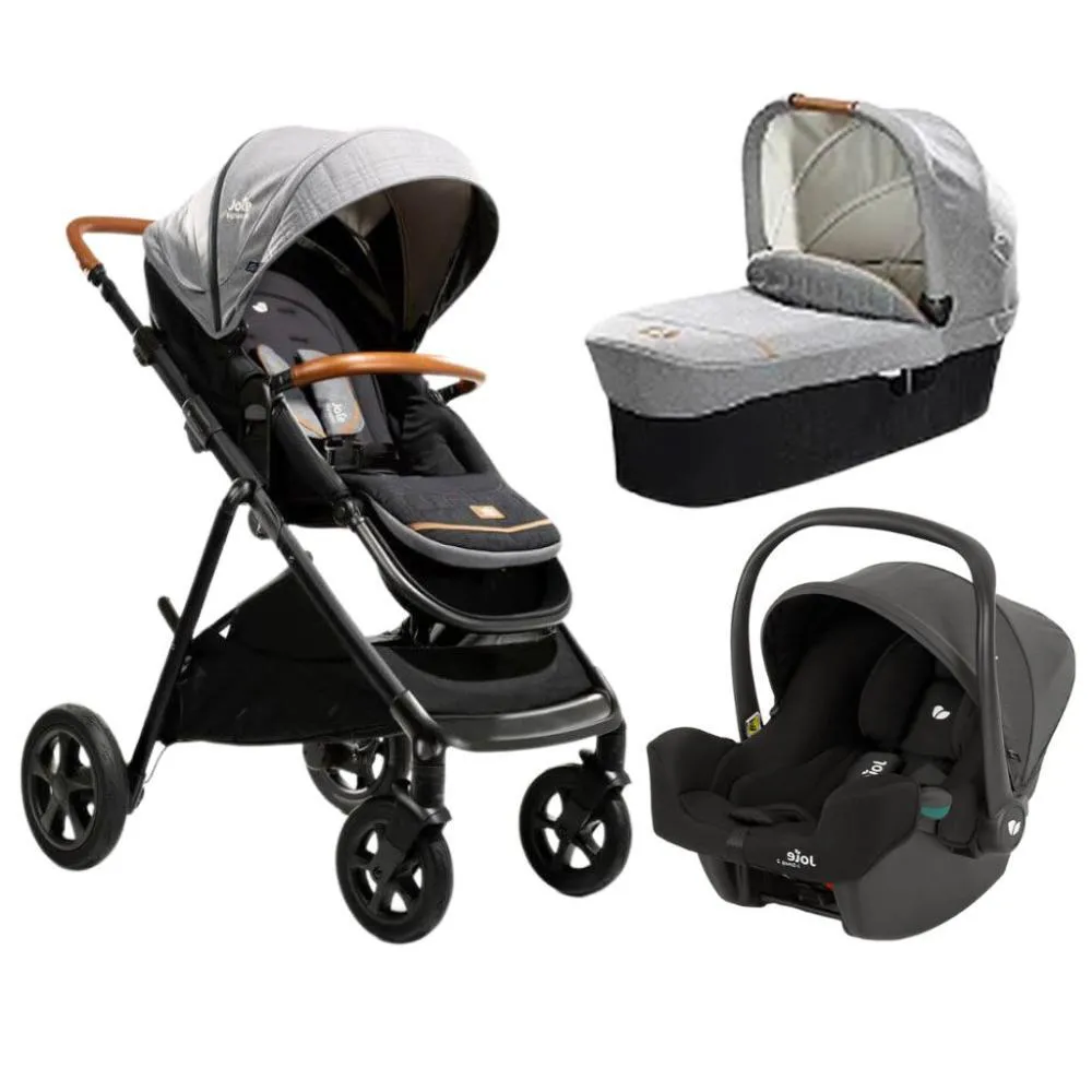 CARRINHO COM BEBê CONFORTO E MOISéS COMBO AERIA TRIO CINZA CARBON - JOIE