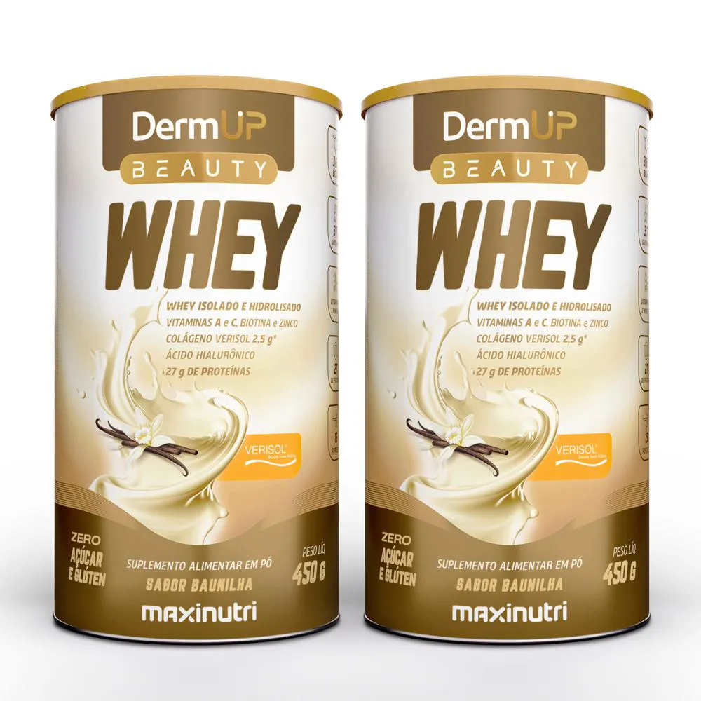 KIT 2 DERMUP BEAUTY WHEY SABOR BAUNILHA 450G MAXINUTRI