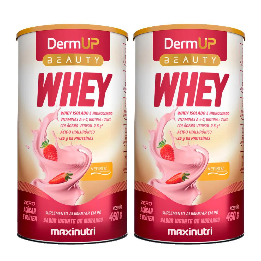 KIT 2 DERMUP BEAUTY WHEY SABOR IOGURTE DE MORANGO  450G MAXINUTRI