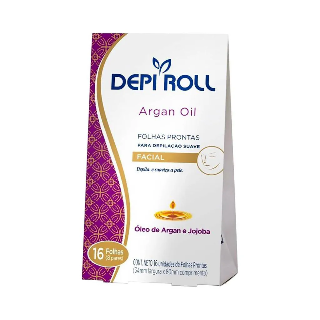 CERA DEPILATóRIA FACIAL DEPI ROLL ÓLEO DE ARGAN 16 FOLHAS