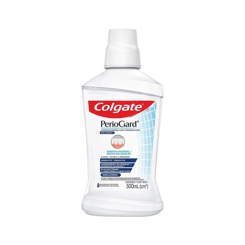 ENXAGUANTE ANTISSéPTICO BUCAL COLGATE PERIOGARD GENGIVA SAUDáVEL SEM ÁLCOOL 500ML