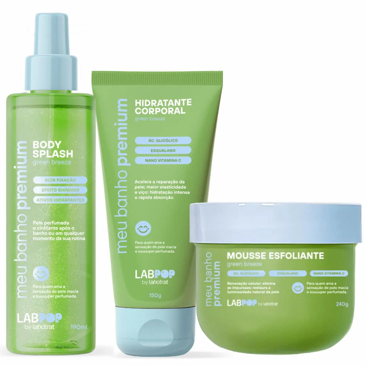KIT LABOTRAT GREEN BREEZE HIDRATANTE CORPORAL + BODY SPLASH + MOUSSE ESFOLIANTE