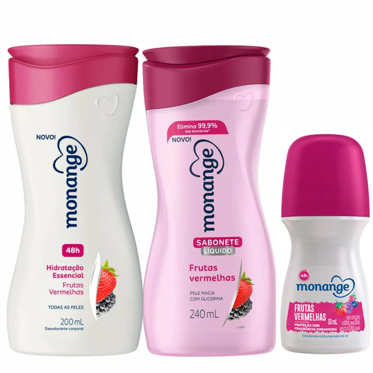 KIT SABONETE LíQUIDO + HIDRATANTE CORPORAL MONANGE FRUTAS VERMELHAS + ROLL-ON