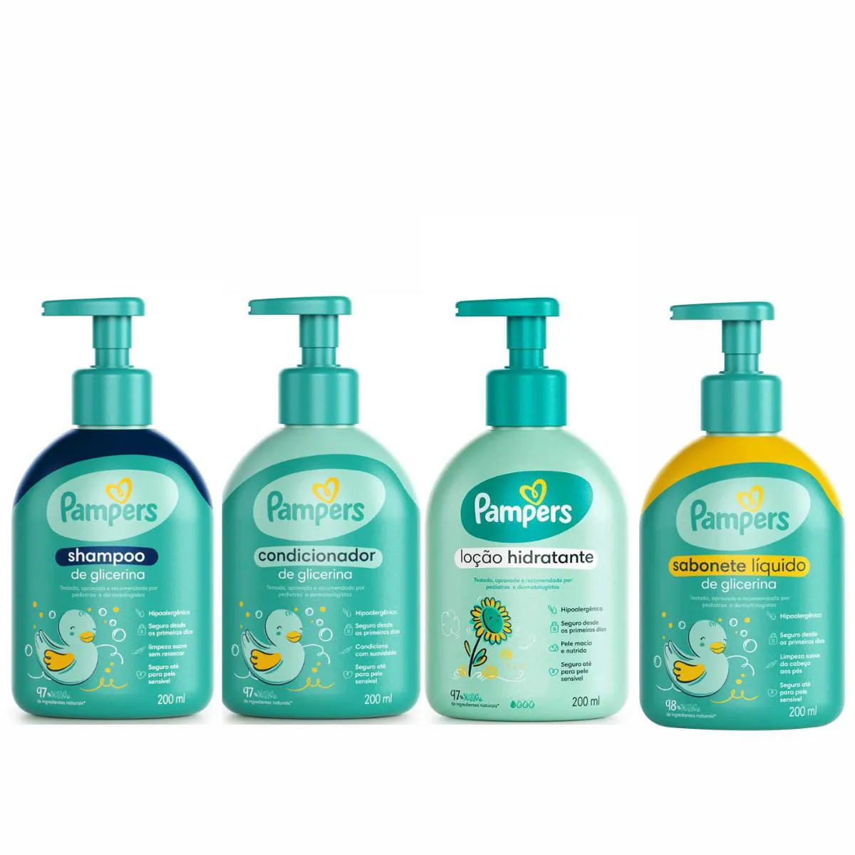KIT SHAMPOO E CONDICIONADOR DE GLICERINA PAMPERS + LOçãO CORPORAL + SABONETE LíQUIDO
