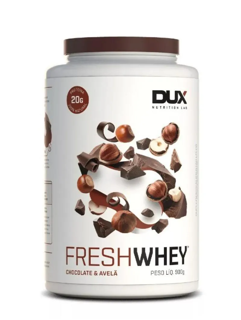 FRESH WHEY 900G - DUX NUTRITION - SABOR CHOCOLATE E AVELã