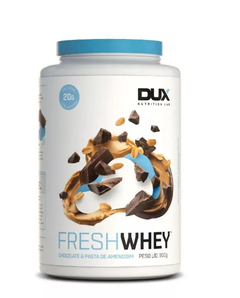 FRESH WHEY 900G - DUX NUTRITION - SABOR CHOCOLATE E PASTA DE AMENDOIM