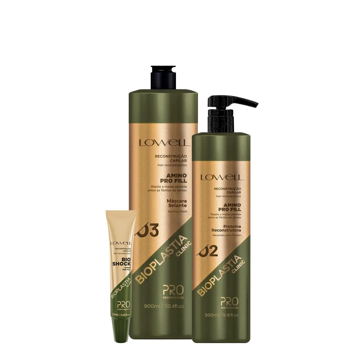 KIT LOWELL PRO BIOPLASTIA CLINIC BIO SHOCK MáSCARA RECONSTRUTOR (3 PRODUTOS)