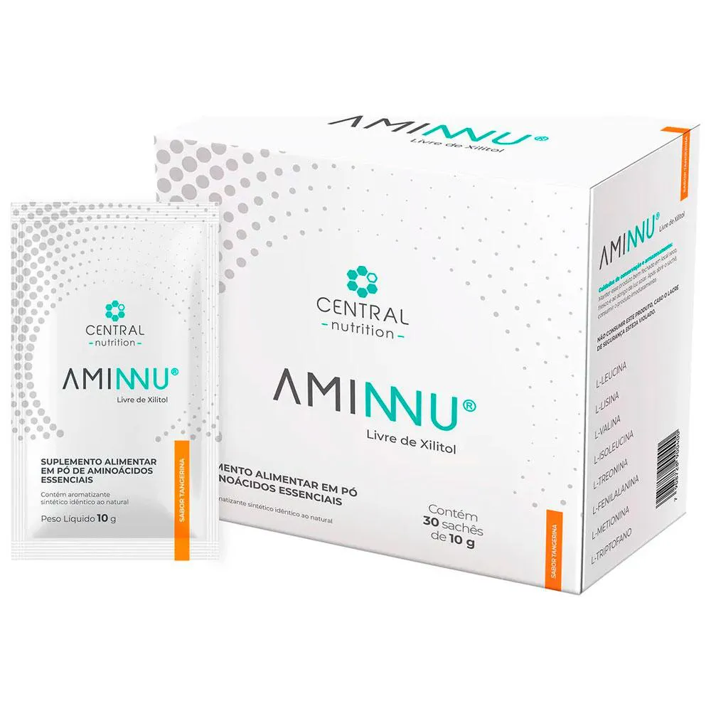 AMINNU LIVRE DE XILITOL - 8 AMINOáCIDOS - TANGERINA (30 SACHES) - CENTRAL NUTRITION