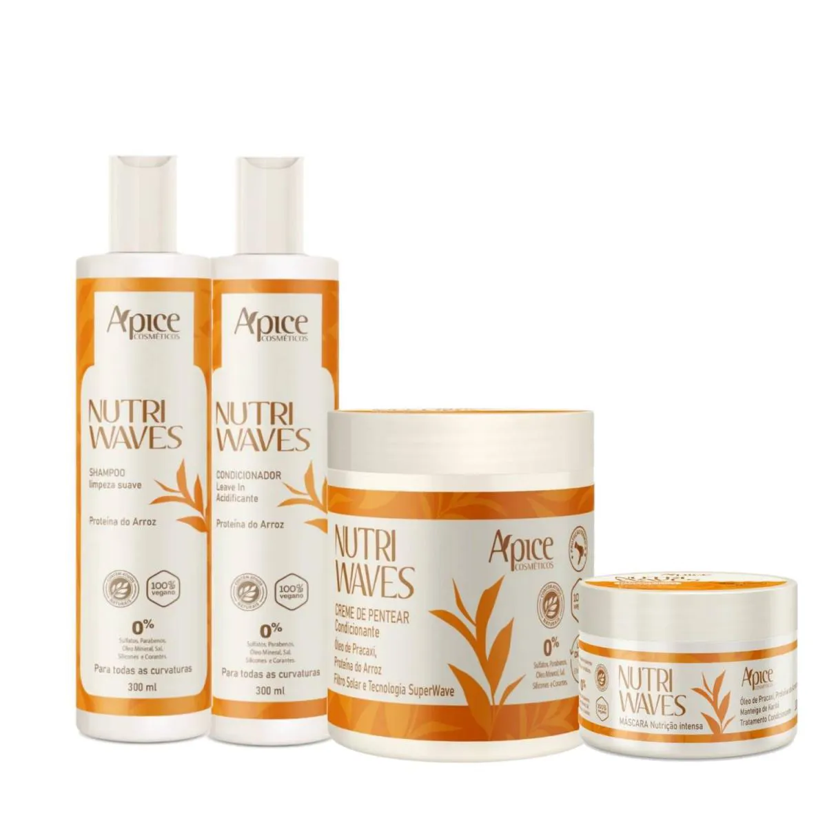 APICE KIT NUTRI WAVES SHAMPOO, CONDICIONADOR, MáSCARA E CREME DE PENTEAR