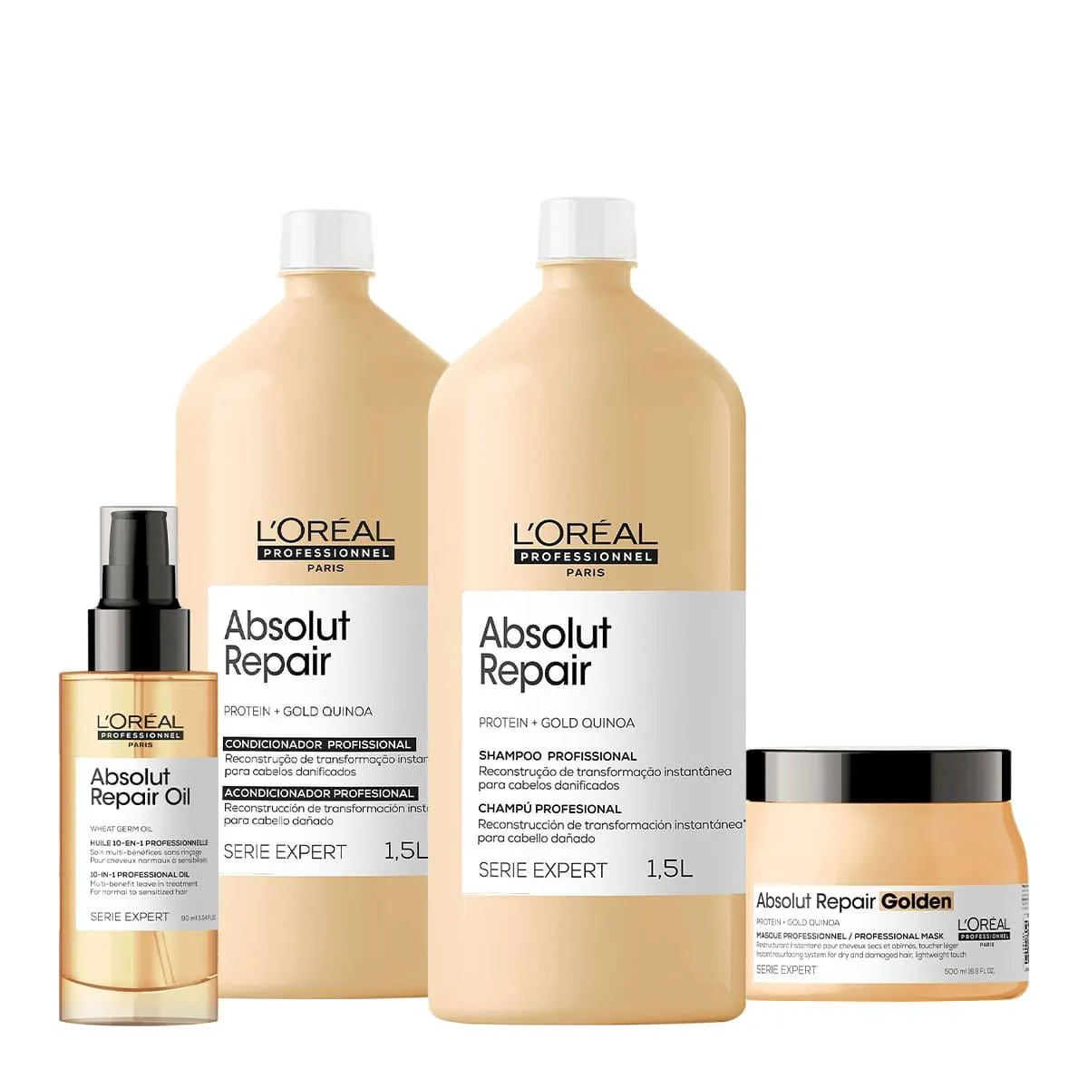 KIT L&#039ORéAL PROFESSIONNEL ABSOLUT REPAIR GOLD SALON TOTAL OIL (4 PRODUTOS)