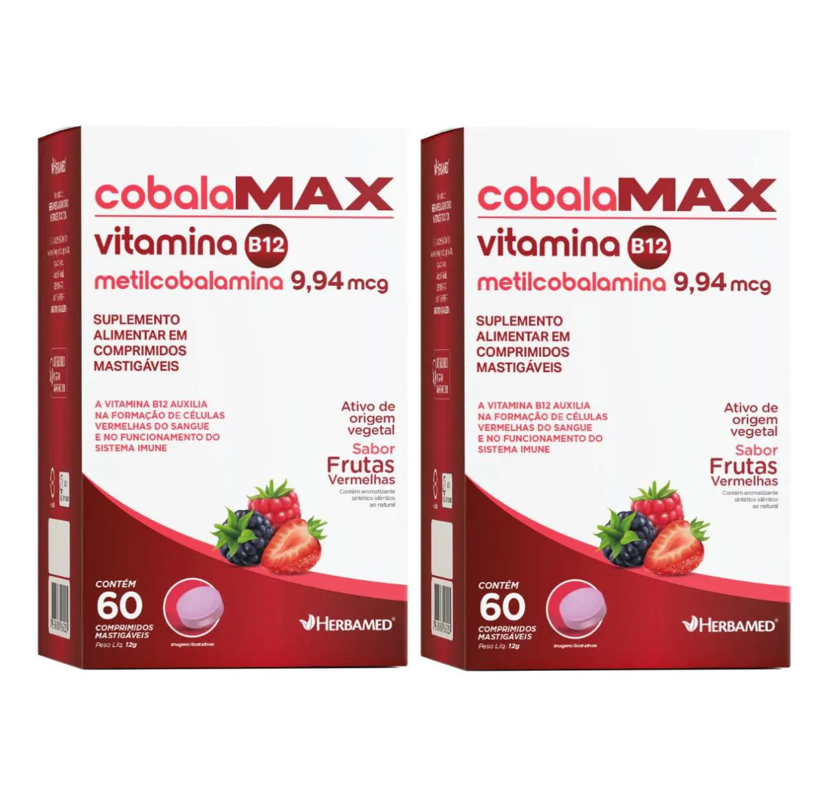 KIT 2 VIT. B12 METILCOBALAMINA 60 COMP MASTIGáVEL - HERBAMED