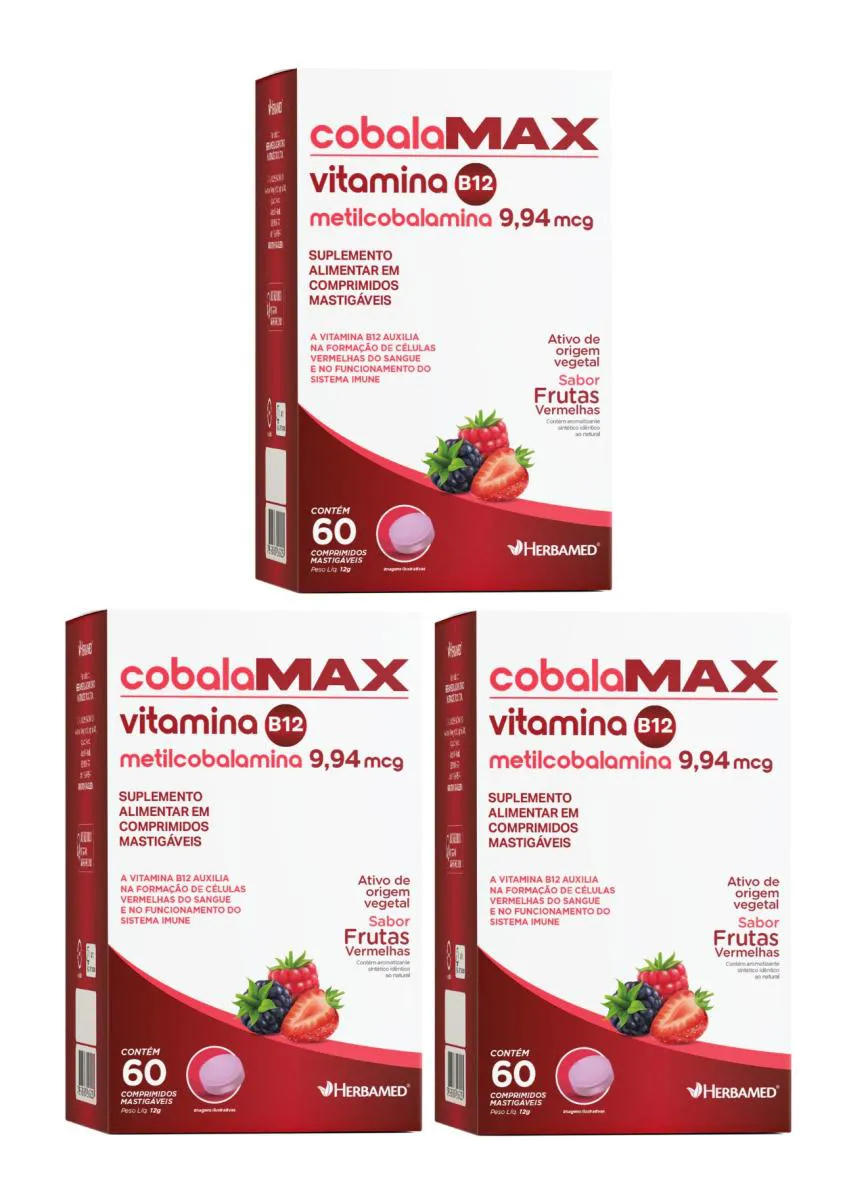 KIT 3 VIT. B12 METILCOBALAMINA 60 COMP MASTIGáVEL - HERBAMED