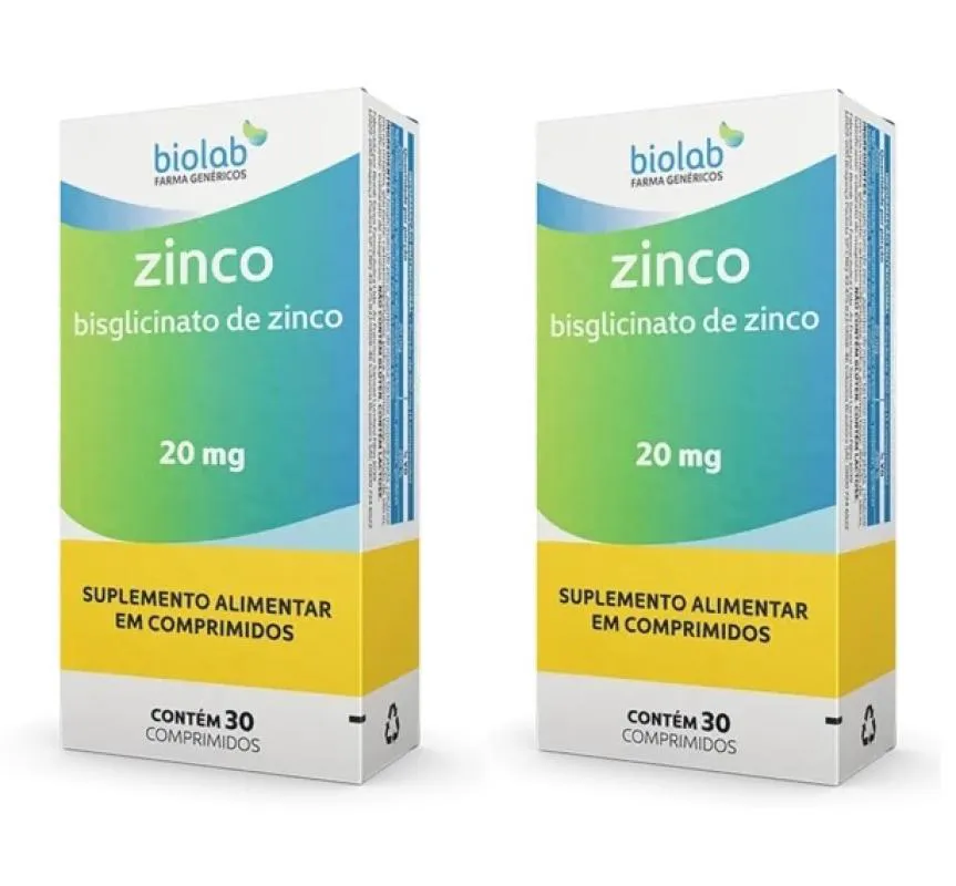 KIT 2 SUPLEMENTO ZINCO 20MG 30 COMPRIMIDOS  - BIOLAB