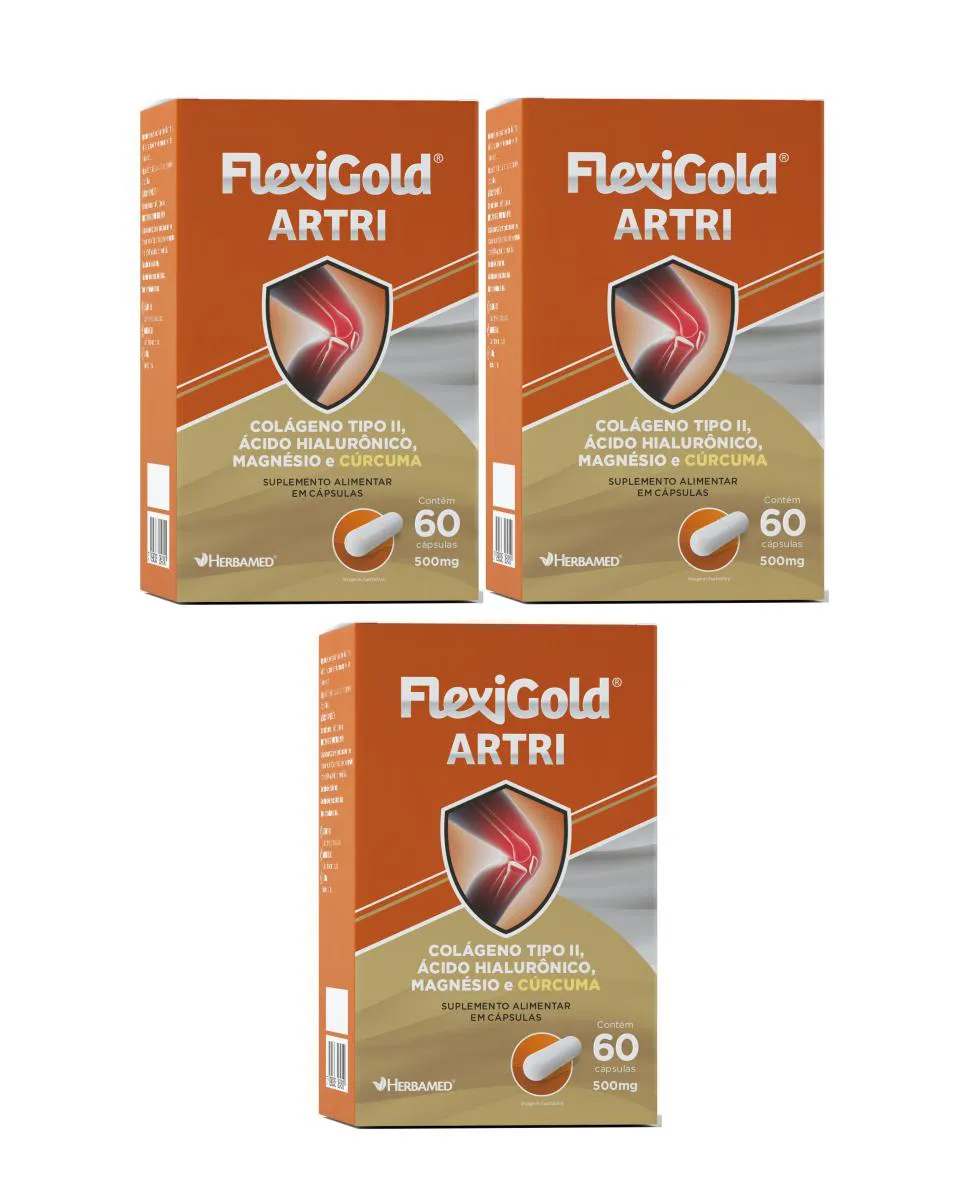 KIT 3 FLEXIGOLD ARTRI COLáGENO TIPO 2 60 CáP 40MG - HERBAMED