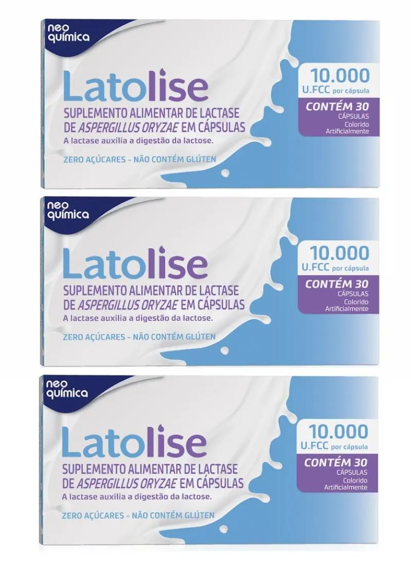 KIT 3 LACTASE 10.000 U.FCC LATOLISE 30 CáPSULA - NEO QUíMICA