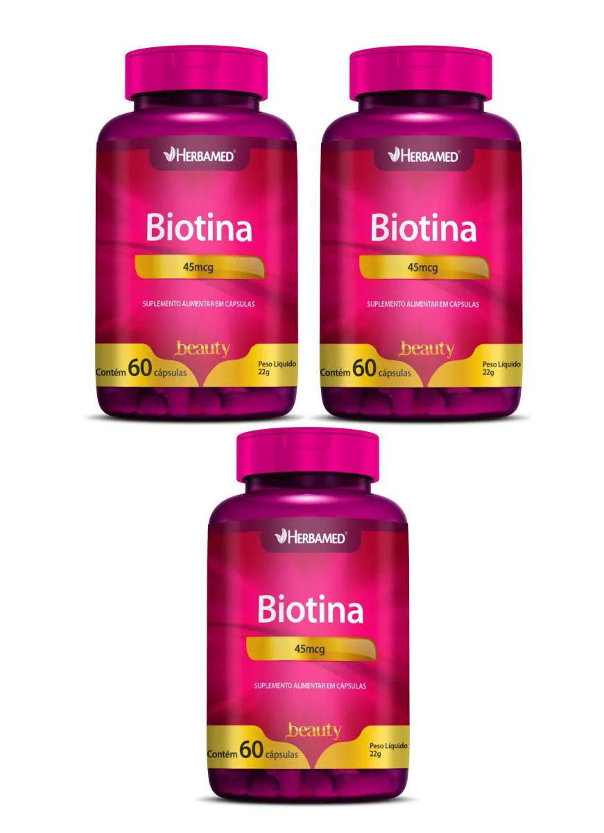KIT 3 SUPLEMENTO BIOTINA 45MCG 60 CáPSULAS - HERBAMED BEAUTY