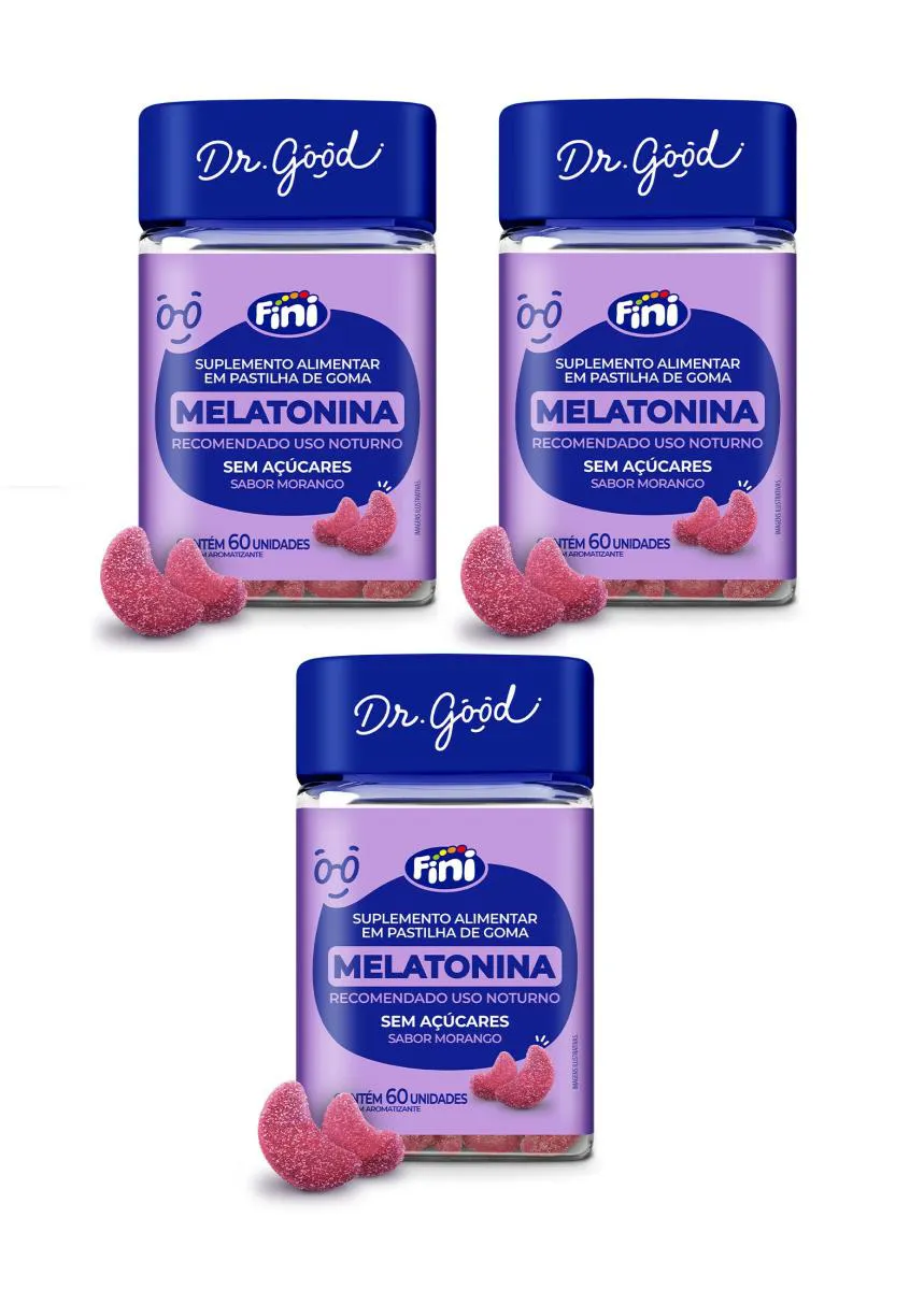 KIT 3 SUPLEMENTO MELATONINA FINI 60 GOMAS MORANGO - DR. GOOD