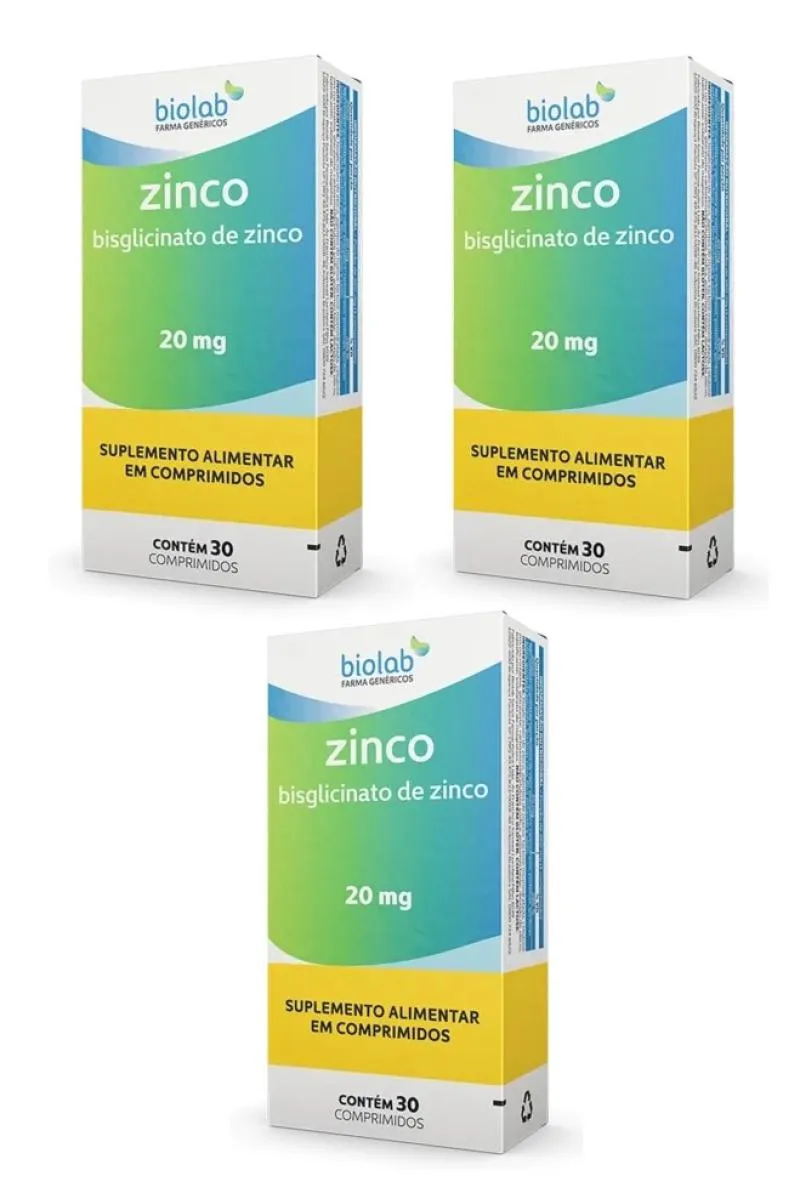 KIT 3 SUPLEMENTO ZINCO 20MG 30 COMPRIMIDOS  - BIOLAB