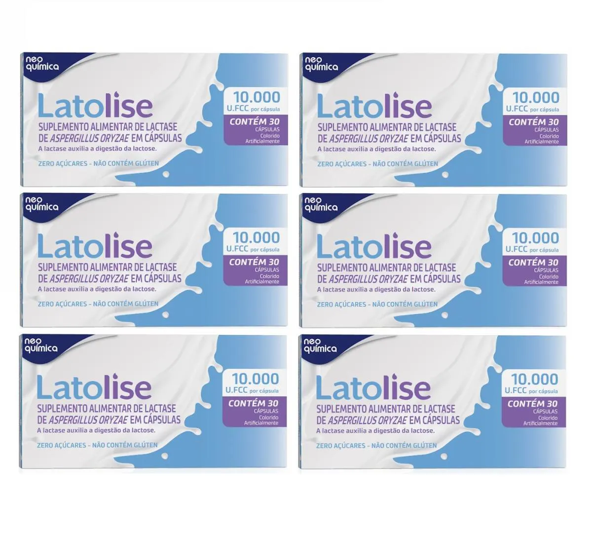 KIT 6 LACTASE 10.000 U.FCC LATOLISE 30 CáPSULA - NEO QUíMICA